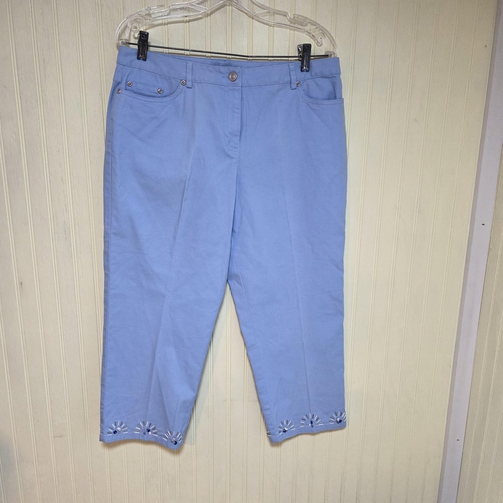 Hearts Of Palm Punta Gorda Capri Pants Womens 12P Blue Beaded Embroidered Casual